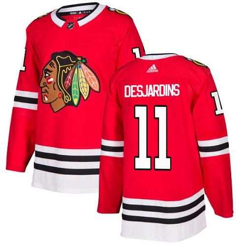 Adidas Blackhawks #11 Andrew Desjardins Red Home Authentic Stitched NHL Jersey - Click Image to Close